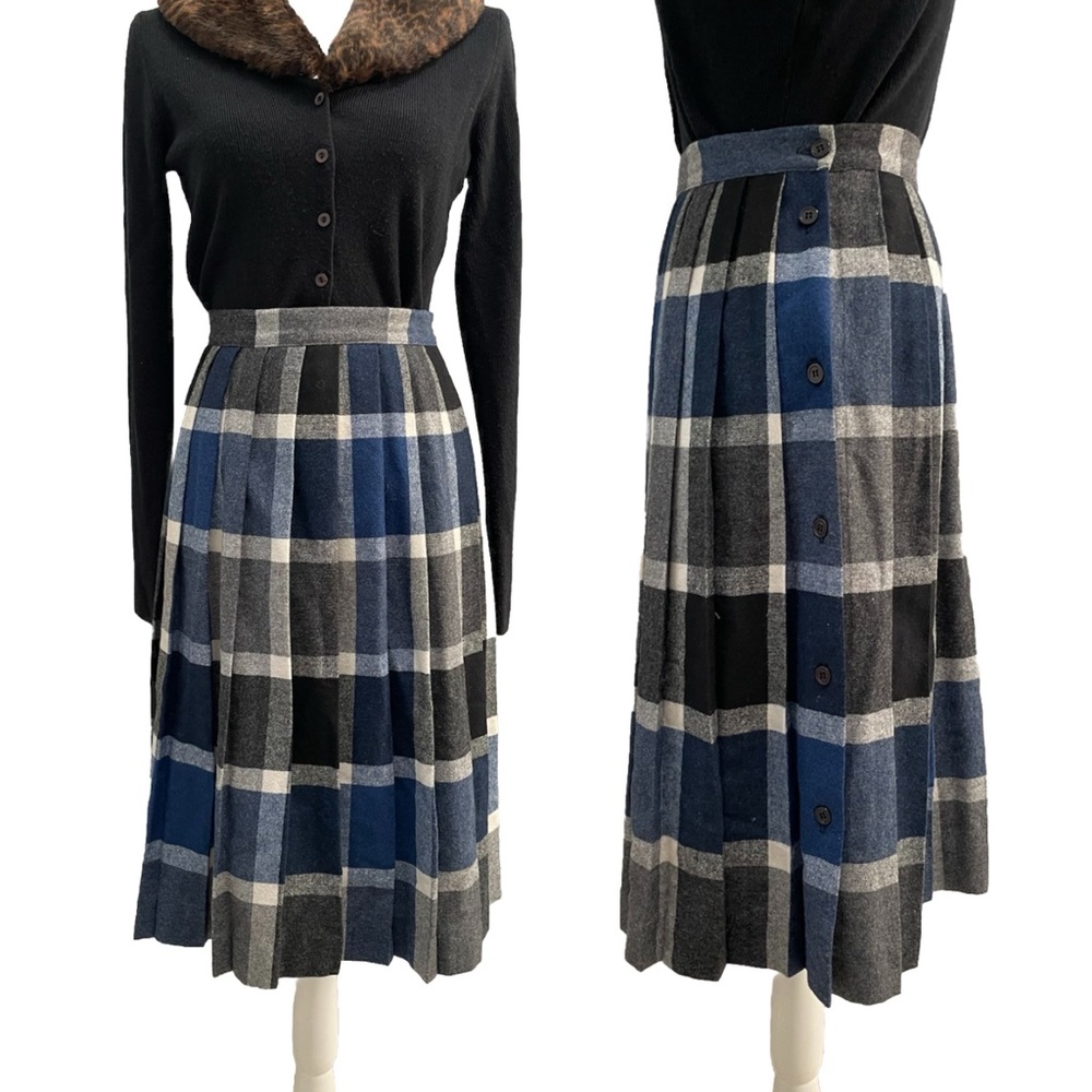 Vintage High Waist Plaid Pleated Skirt by KAY WARNER 26" Waist